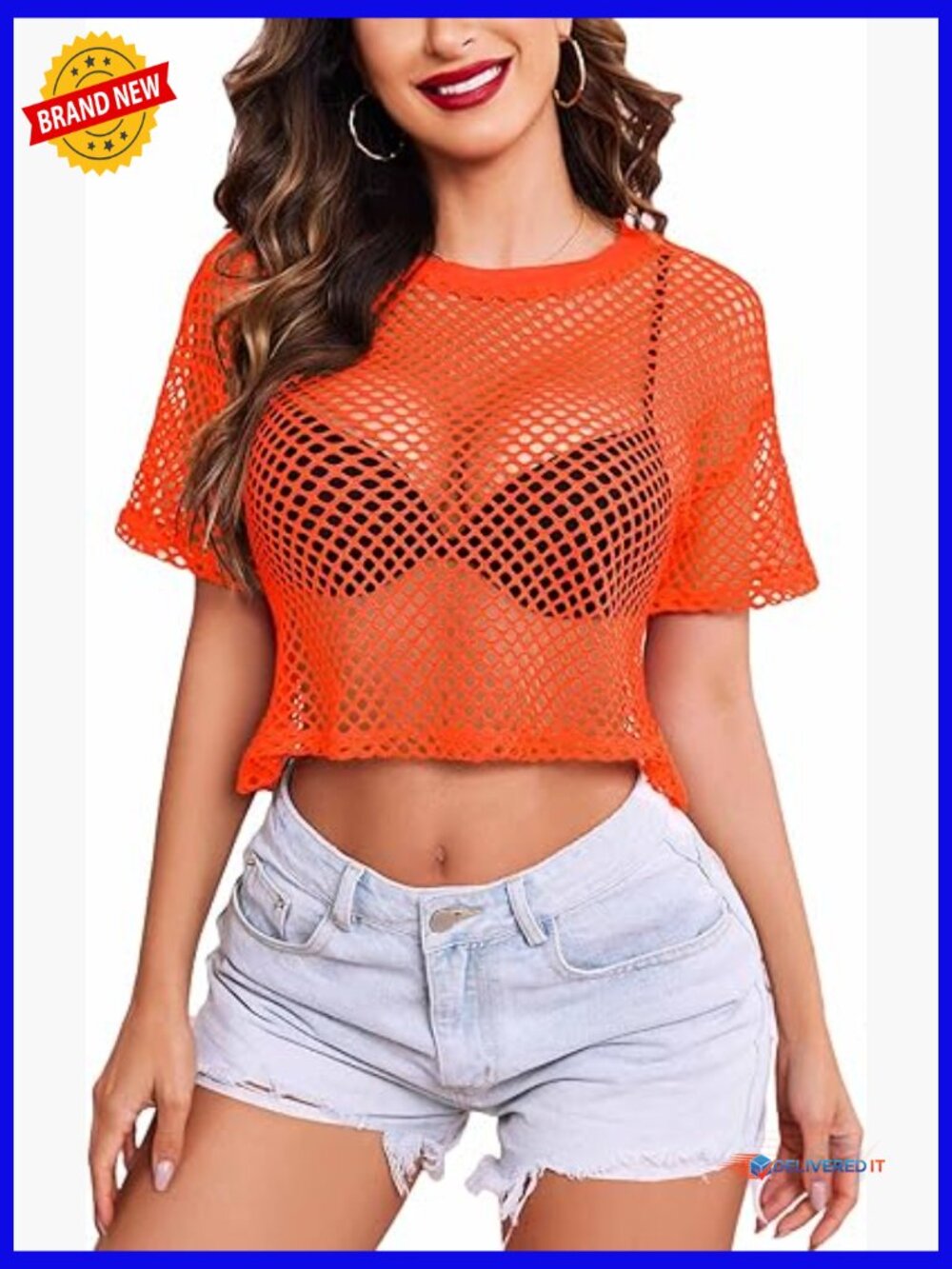 Sheer Fishnet Crop Top Short Sleeve Sexy Mesh T Shirt